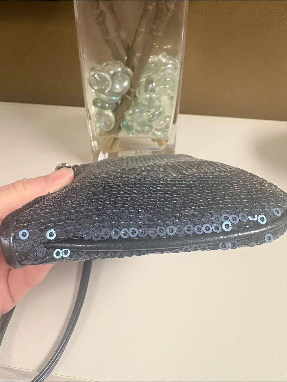 Coach Blue Sequin Wristlet Wallet Leather Strap Limited Edition - EUC